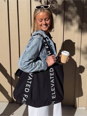 Elevated Faith Black Canvas Tote with Branded Strap
